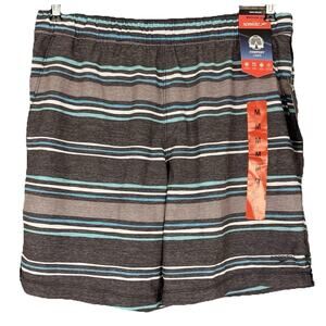 NWT Speedo Mens Tech Volley Swim Sun Shorts 8” Trunks Medium Gray Stripe Lined